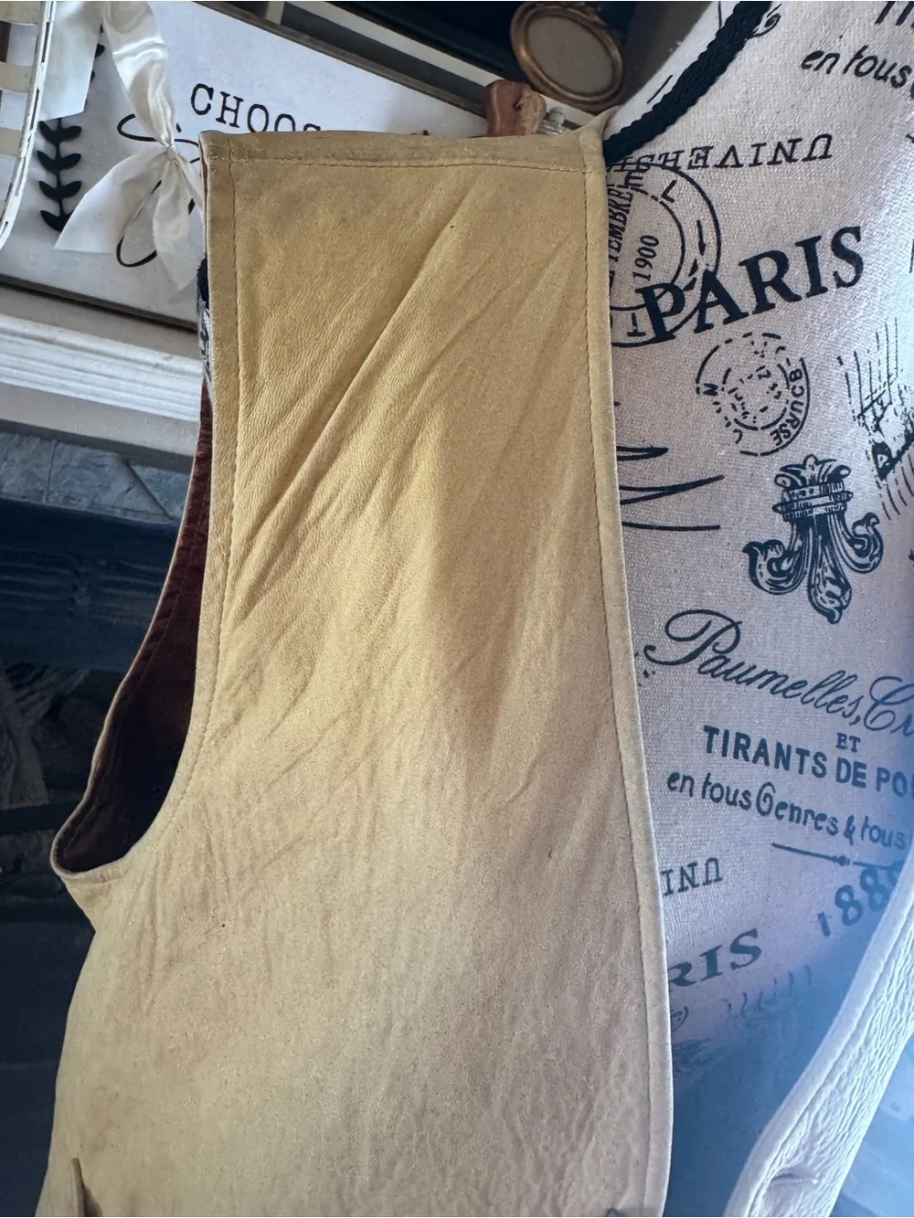 90s Vintage Banana Republic Yellow Leather Safari Vest Brown Satin Lining Small